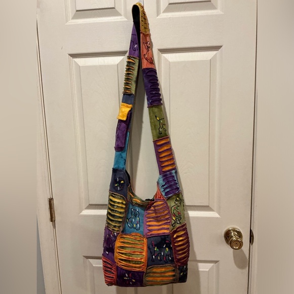 Rising International Handbags - Rising International Razor Cut Multi Color Patchwork Hobo Shoulder Bag Hippie WM